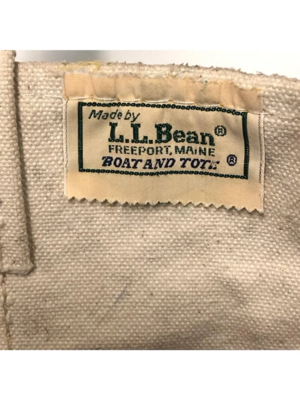 Vintage  80s LL Bean Canvas Boat & Tote Navy Handle Sawtooth Crinkle Tag Large